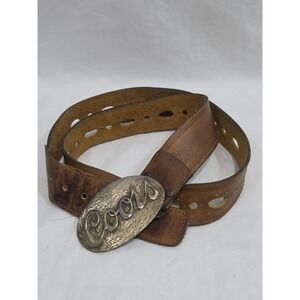 Coors Premium Beer Belt Buckle w/ Vintage Brown Perforated Leather Belt  38"-44"
